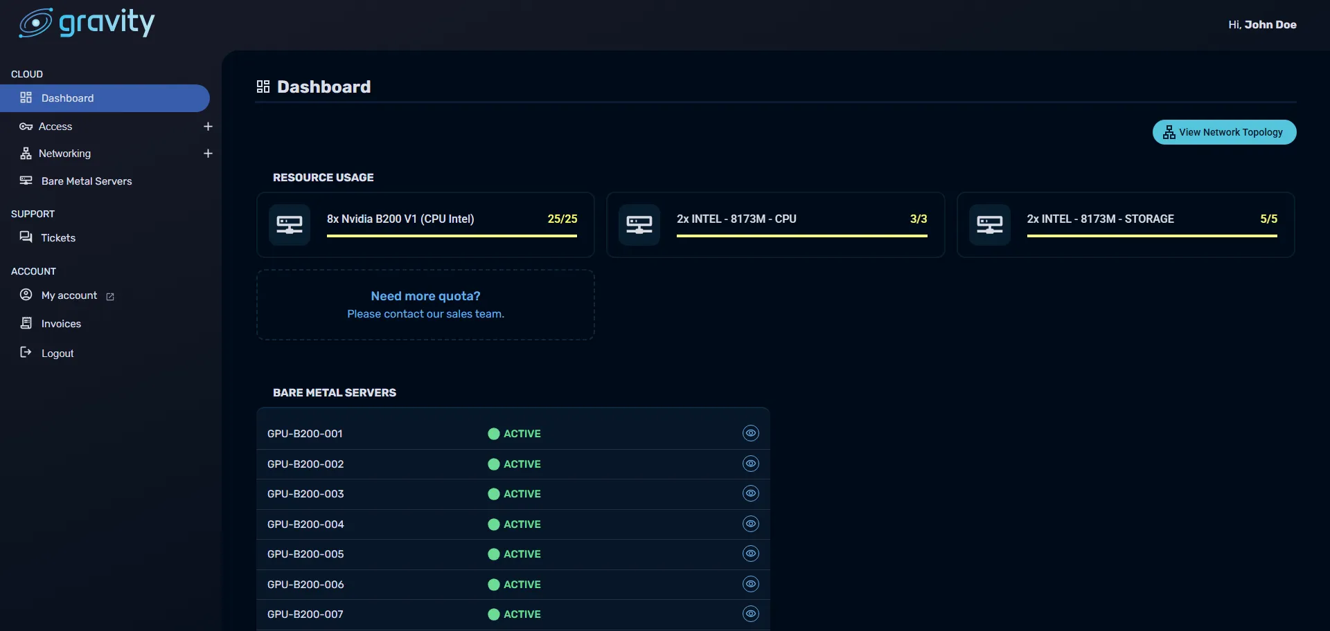 Gravity panel — Dashboard